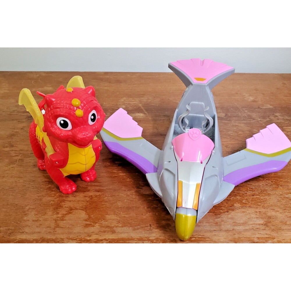 Paw Patrol Toy Lot 2 Vehicles Pink Plane Red Dragon Plastic Moving Parts Wings